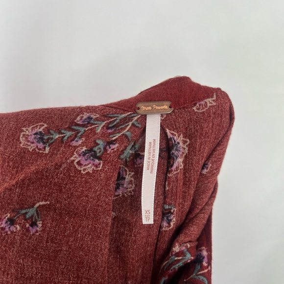 Free People Maroon Floral V-Neck Mini Dress Size Xtra Small - Picture 8 of 9